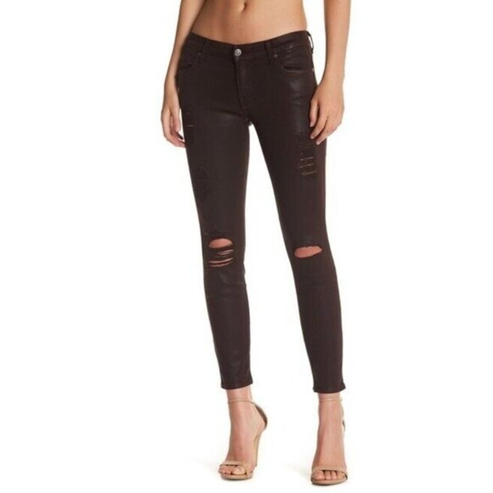 7 For All Mankind Skinny Jeans Burgundy Coated  Distressed SZ 30 NWT $229